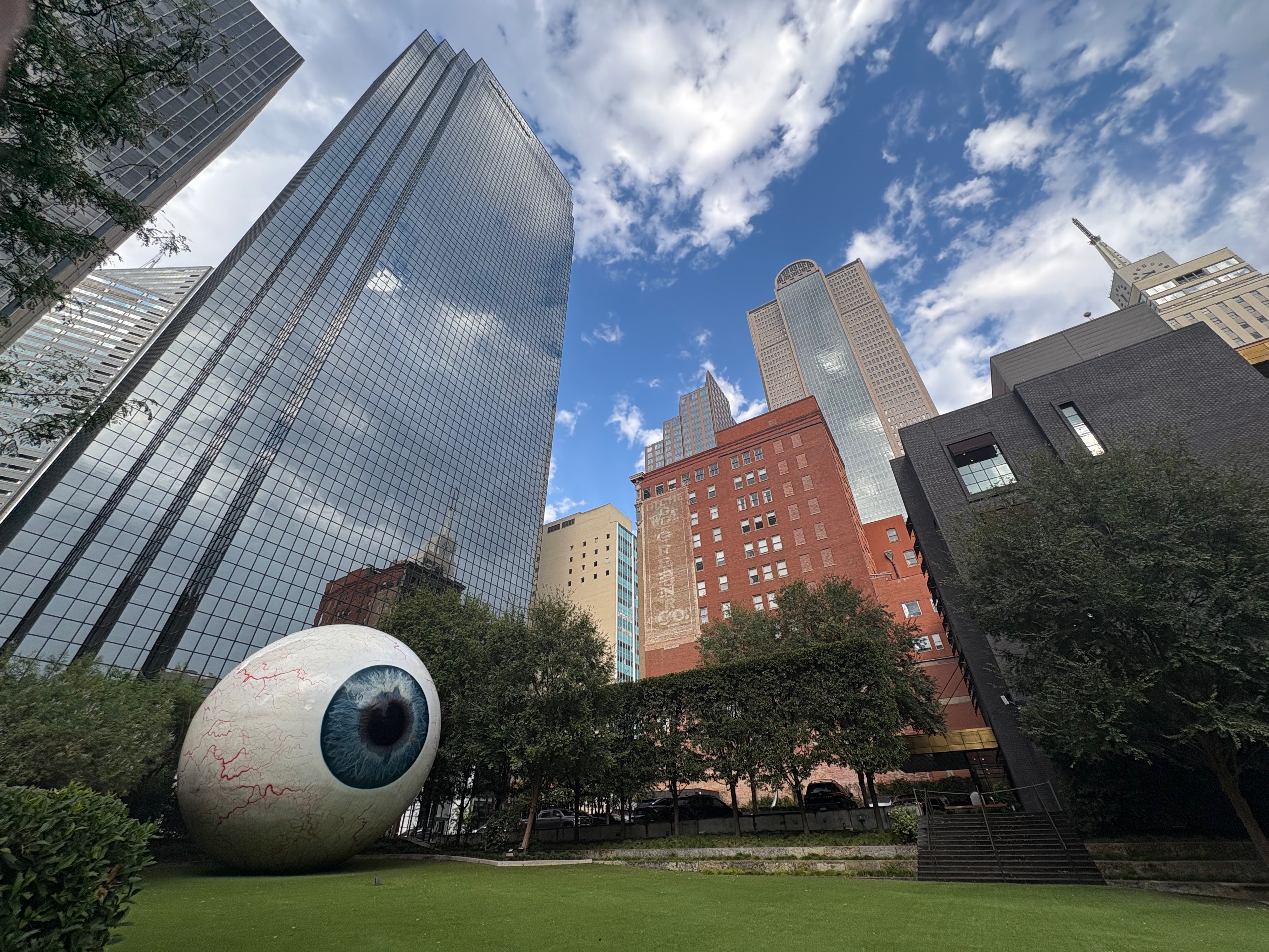 eyeball sculpture in downtown Dallas