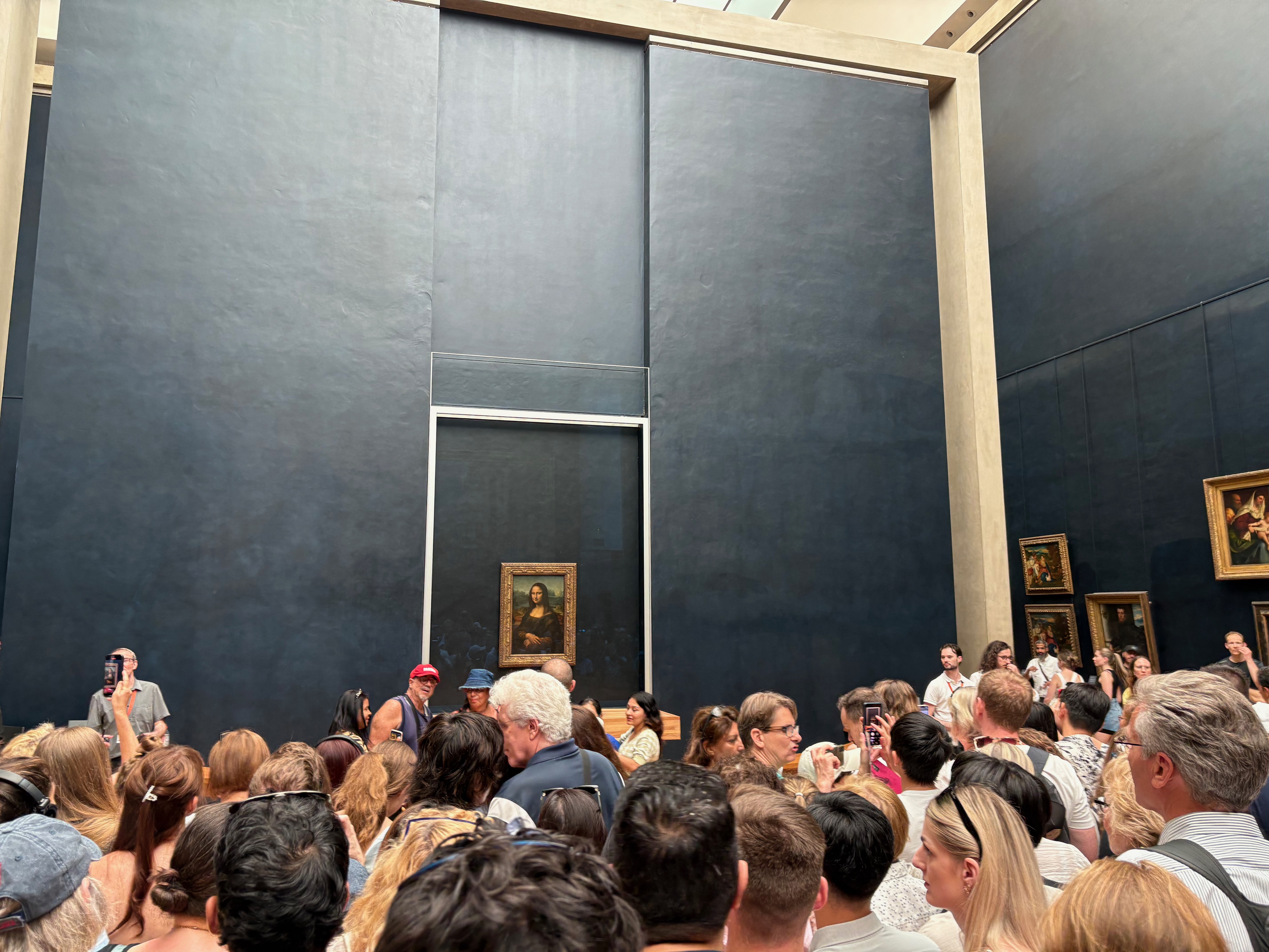 Mona Lisa from a distance behind a large crowd