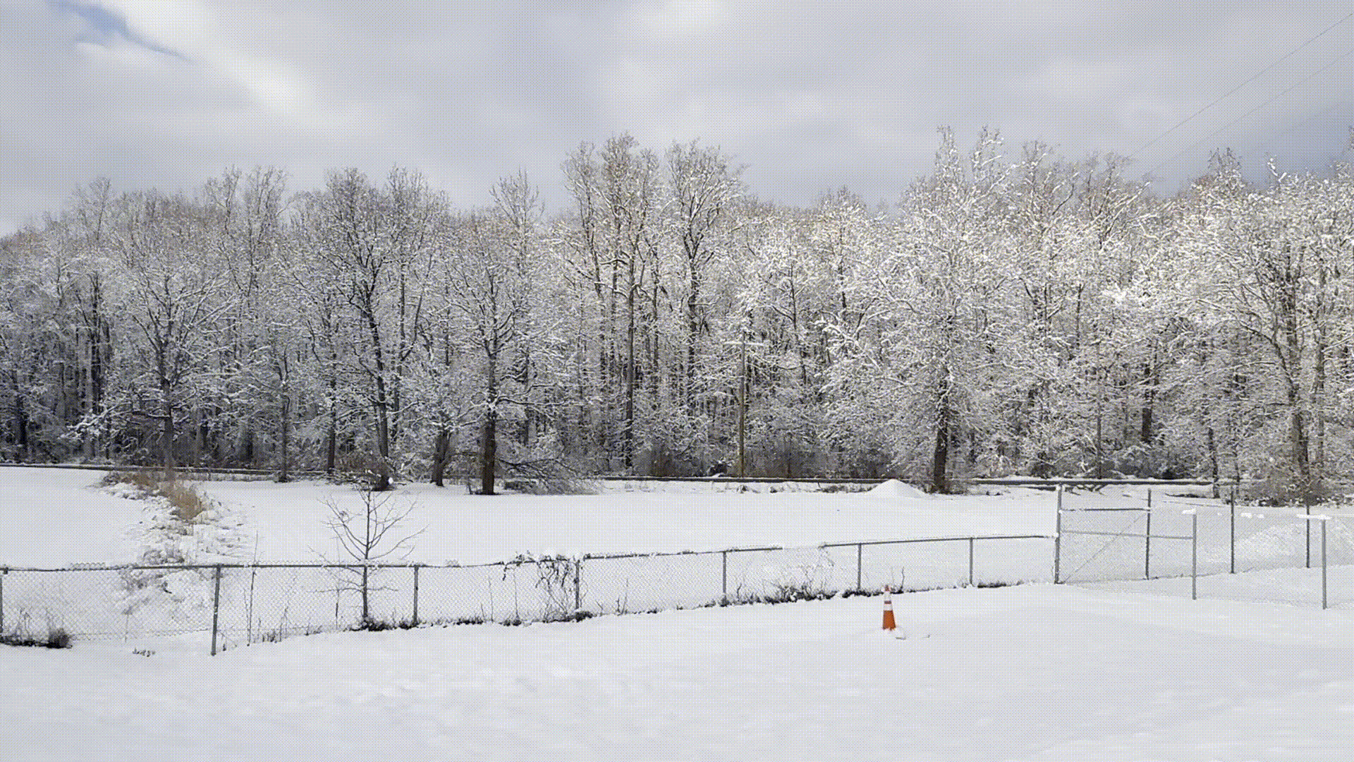 snow covering everything outside of a rest stop in New Jersey